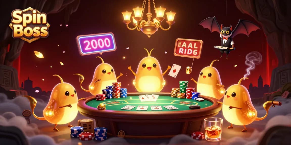 Spin Boss glowworms illuminate a vibrant cave casino enhancing the poker atmosphere.
