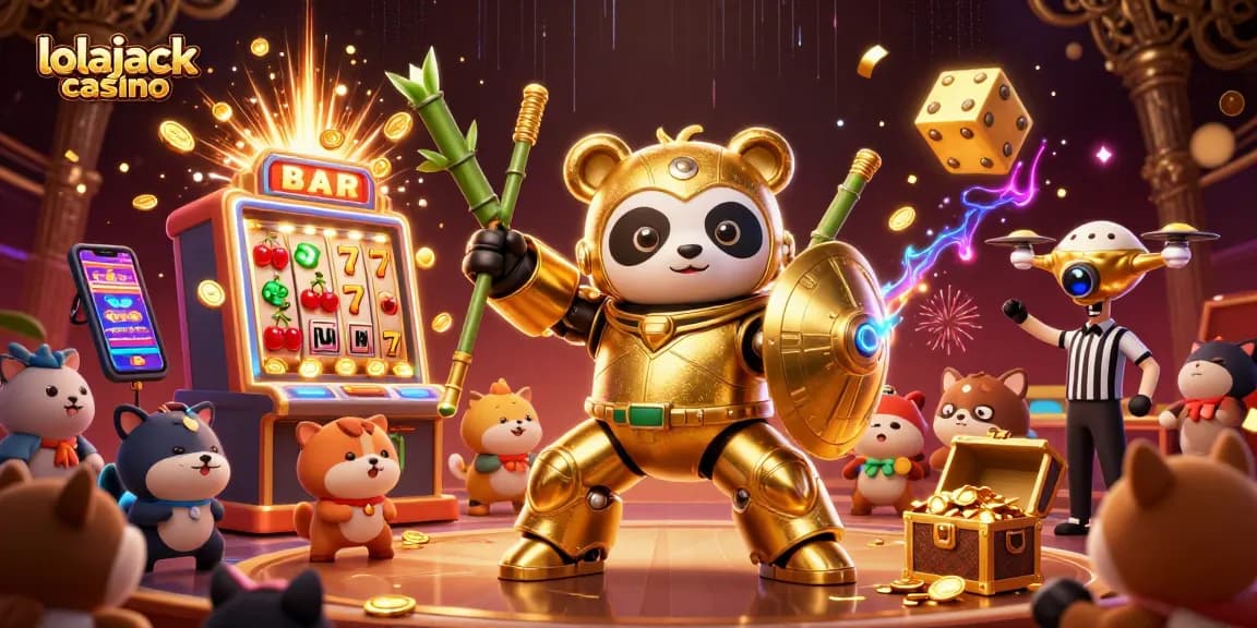 Engage at lolajack casino with a vibrant 3D illustration showcasing exciting gaming action.