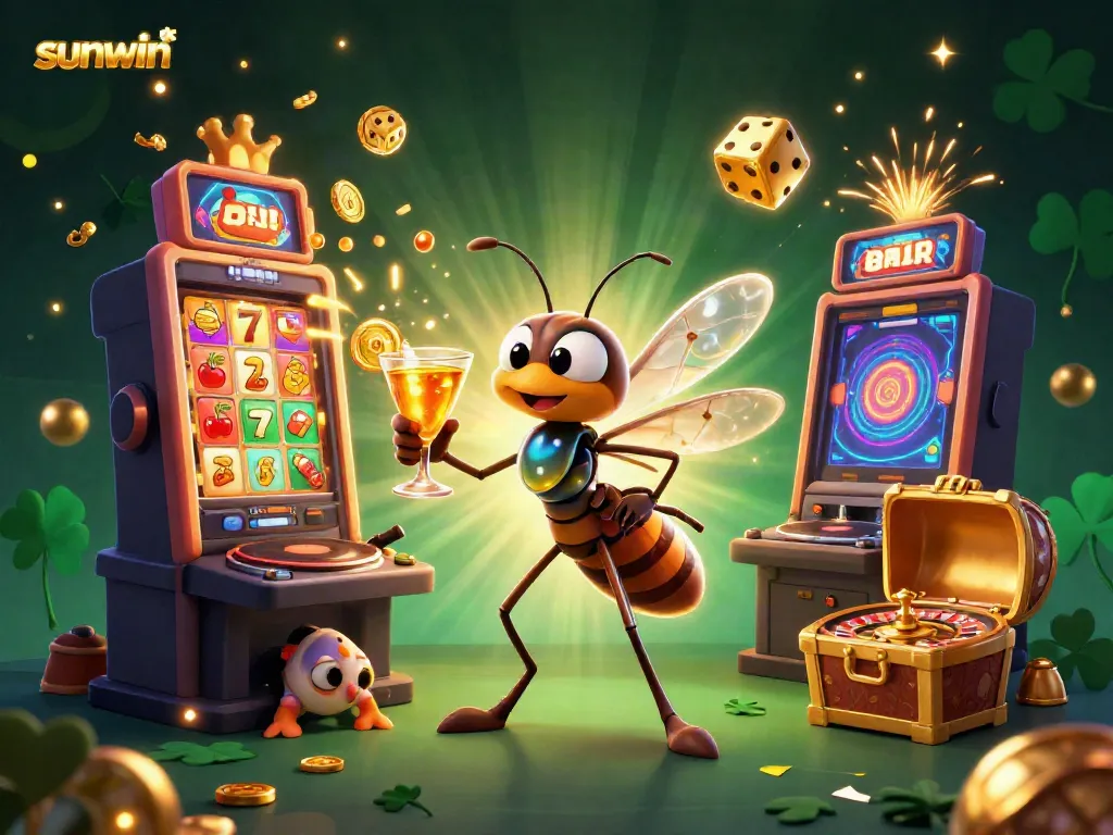 Experience thrilling gameplay with sunwin as the vibrant mascot returns, set against a casino backdrop.