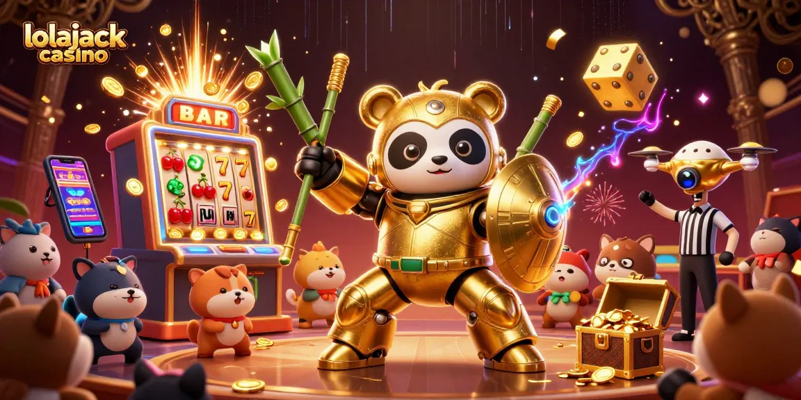 Engage at lolajack casino with a vibrant 3D illustration showcasing exciting gaming action.
