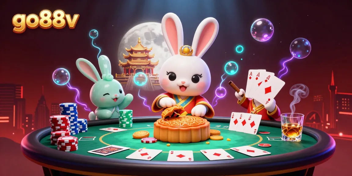Experience go88v casino excitement with the moon rabbit revealing poker treasures and vibrant game elements.